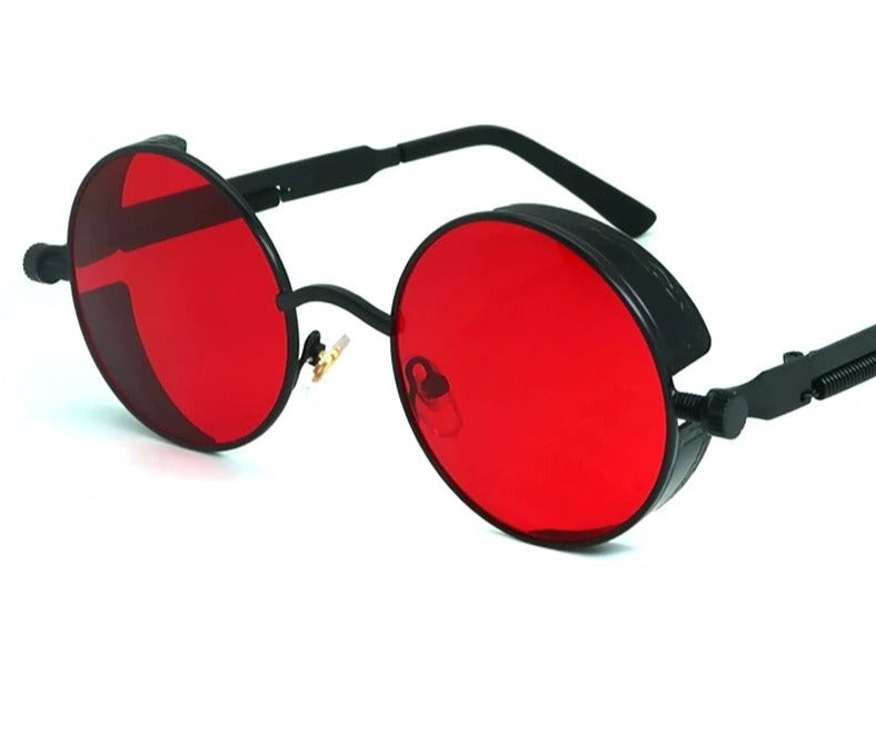 Vintage Steampunk Red Sunglasses Men round Punk Alloy Metal Retro Sun Glasses Women 2024 Goggles Gothic Style Shades