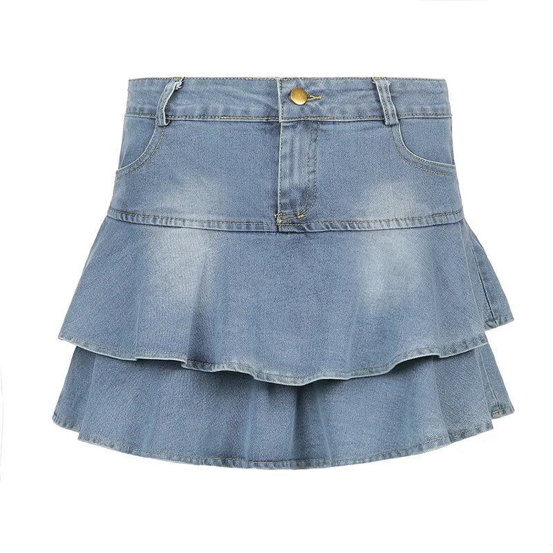 REiNaDMuErTe Vintage Denim Skirt Shorts Women Summer Korean Fashion High Waist A-Line Slim Cute Sexy Mini Jean Ruffle Skirt Female