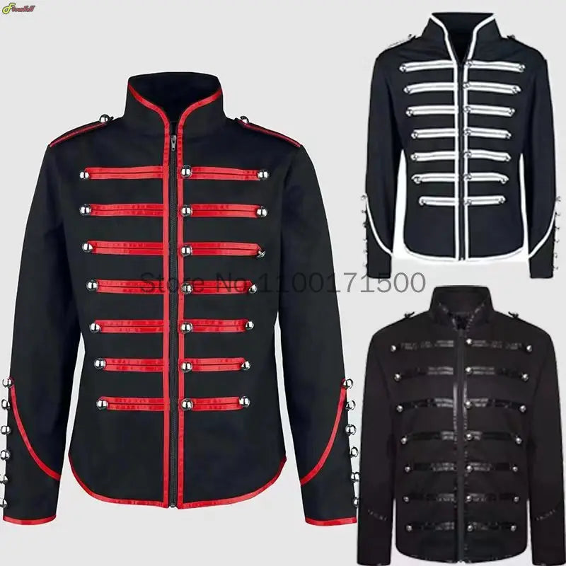 Men Medieval Steampunk Gothic Clothing Military Jacket Vintage Cosplay Jacket Stand Collar Rock Frock Coat Men'S Retro Punk Coat