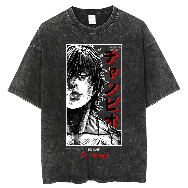 RDM Anime Grappler Baki Hanma T Shirts Unisex Harajuku Streetwear Fashion Washed T-Shirts 100% Cotton Summer Clothes Casual Wear