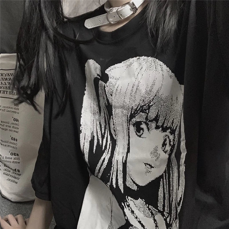 Dark Academia Gothic Tops Vintage Preppy Women Clothing T-Shirt Anime Streetwear Stitch Harajuku High Street Summer Graphic New