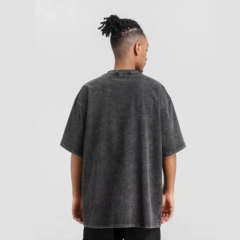 Hip Hop Oversize Men'S Clothing Summer Gothic Harajuku Loose Make Old T-Shirts Washed Cotton Black Casual Short-Sleeved Tops