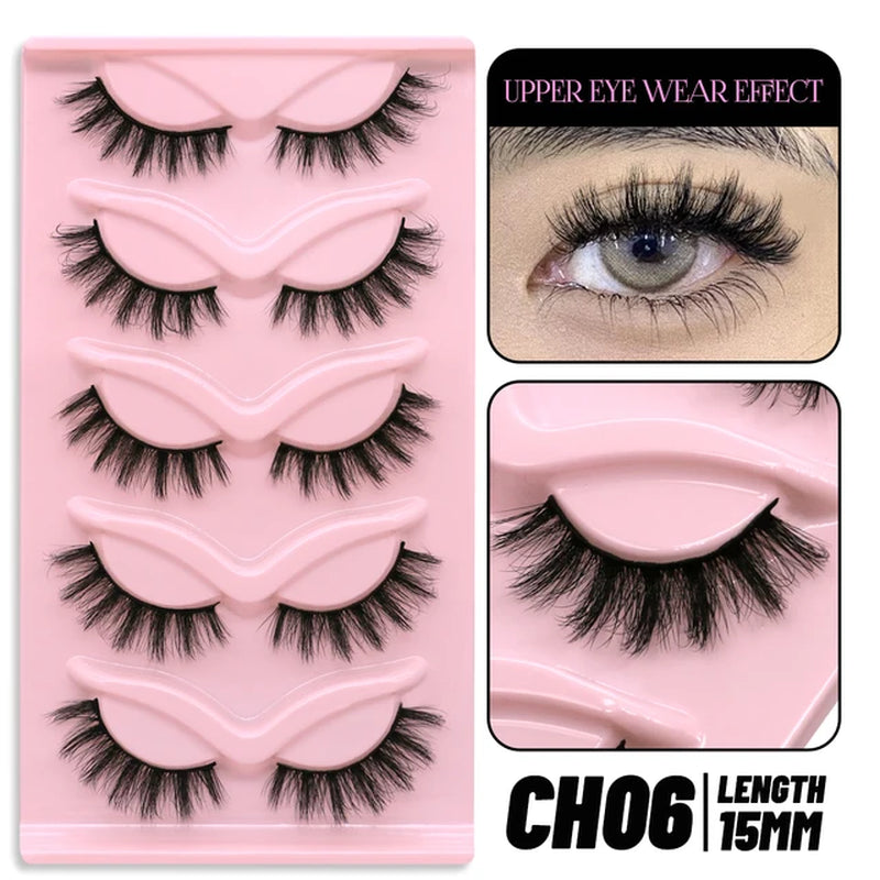 Cat Eye Lashes 5 Pairs Faux Mink Eyelashes Natural Look Fluffy Soft Cross Wispy Full Strip Lashes Eyelash Extension