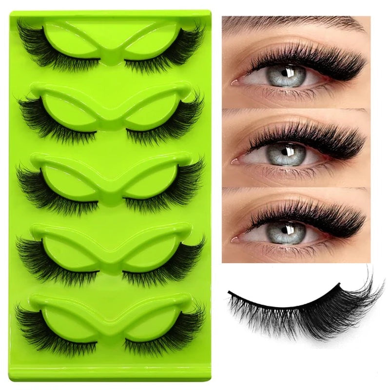 Cat Eye Lashes 5 Pairs Faux Mink Eyelashes Natural Look Fluffy Soft Cross Wispy Full Strip Lashes Eyelash Extension