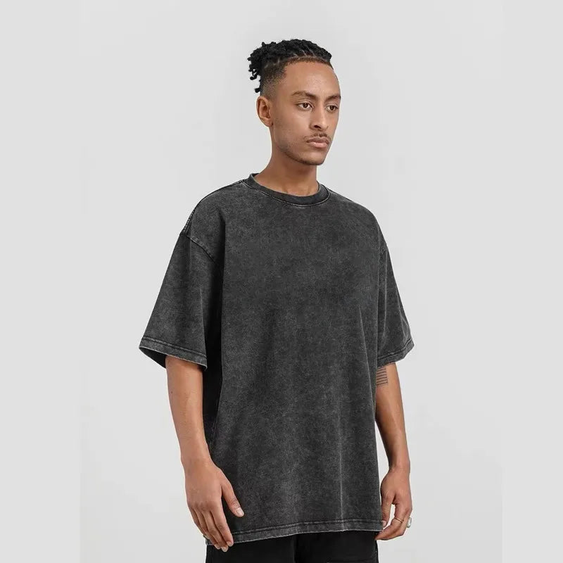 Hip Hop Oversize Men'S Clothing Summer Gothic Harajuku Loose Make Old T-Shirts Washed Cotton Black Casual Short-Sleeved Tops