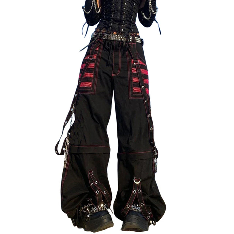 Gothic Women Punk Cargo Pants Wide Straight Leg Pants Grunge Hippie Baggy Trousers Y2K Academic Dark Clothes Streetwear