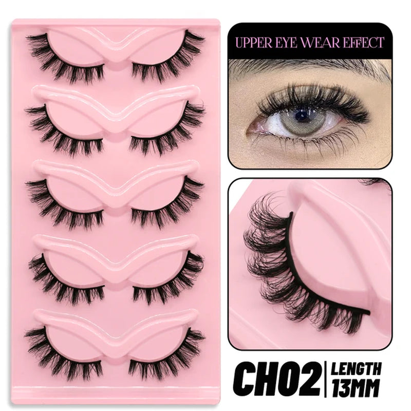 Cat Eye Lashes 5 Pairs Faux Mink Eyelashes Natural Look Fluffy Soft Cross Wispy Full Strip Lashes Eyelash Extension