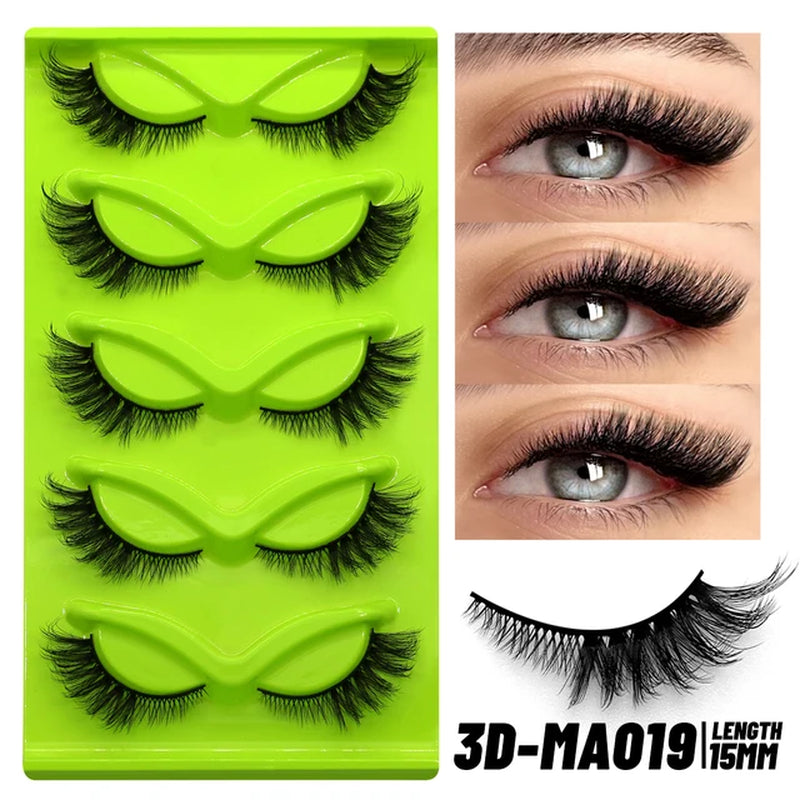 Cat Eye Lashes 5 Pairs Faux Mink Eyelashes Natural Look Fluffy Soft Cross Wispy Full Strip Lashes Eyelash Extension