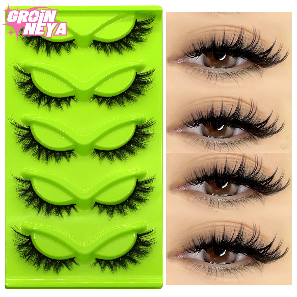 Cat Eye Lashes 5 Pairs Faux Mink Eyelashes Natural Look Fluffy Soft Cross Wispy Full Strip Lashes Eyelash Extension