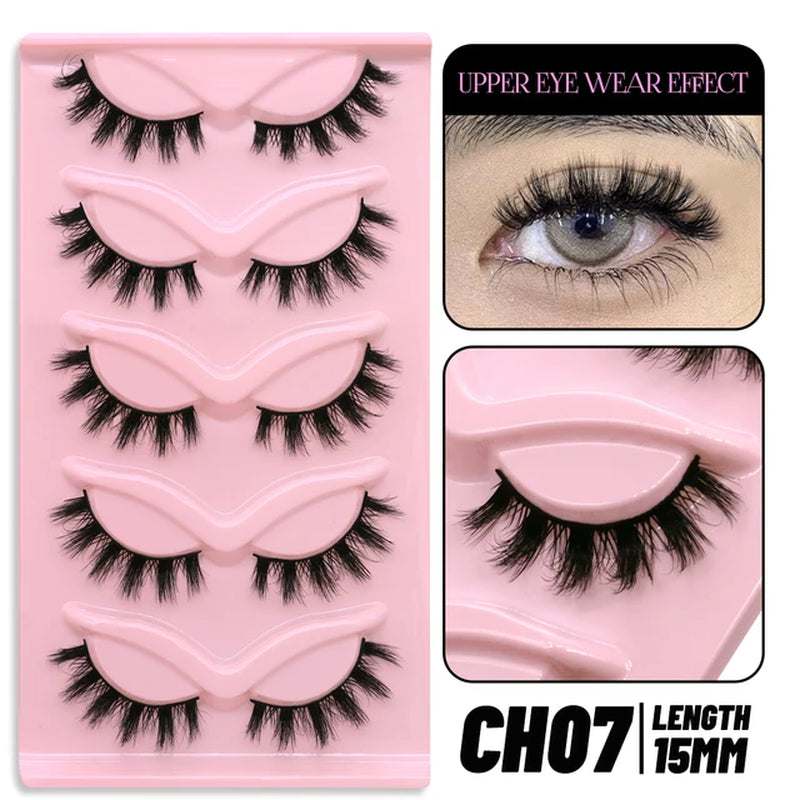 Cat Eye Lashes 5 Pairs Faux Mink Eyelashes Natural Look Fluffy Soft Cross Wispy Full Strip Lashes Eyelash Extension