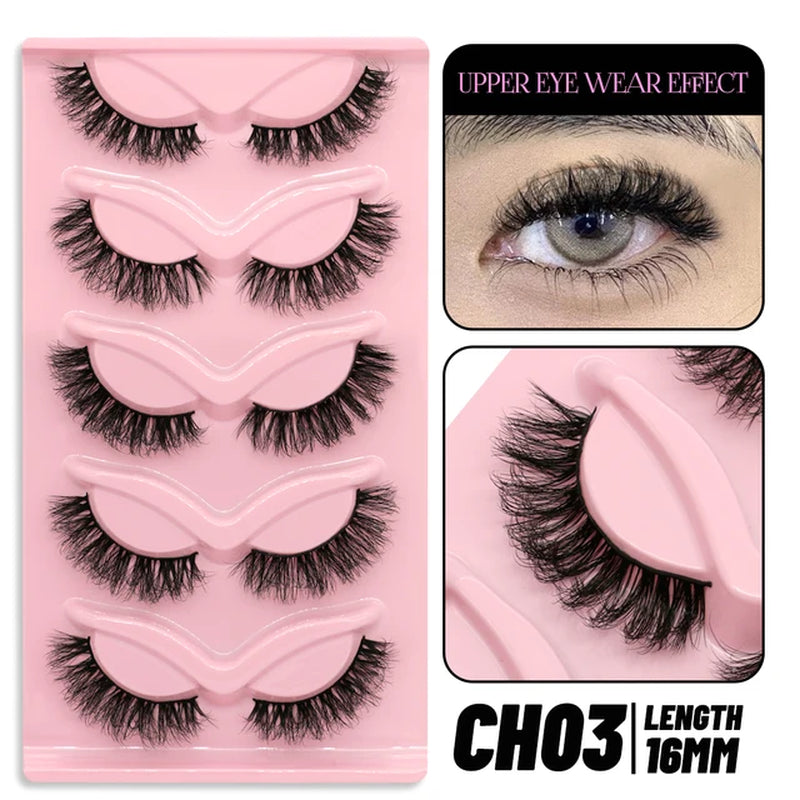 Cat Eye Lashes 5 Pairs Faux Mink Eyelashes Natural Look Fluffy Soft Cross Wispy Full Strip Lashes Eyelash Extension