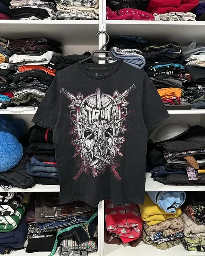 Y2K Tshirt New Harajuku Retro Hip Hop Skull Pattern Oversized T Shirt Mens Womens Short Sleeved Gothic Clothing Tops Streetwear