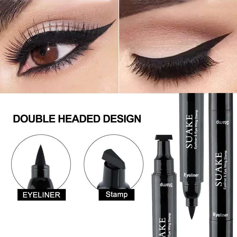 2 In1 Stamp Liquid Eyeliner Pencil Water Proof Fast Dry Double-Ended Black Seal Eye Liner Pen Make up for Women Cosmetics