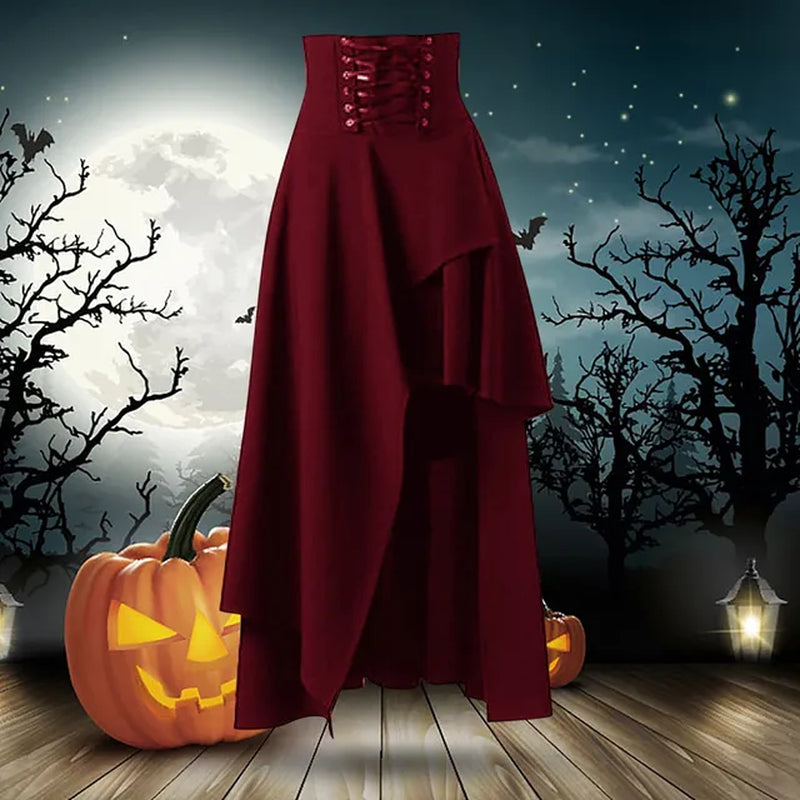 Women'S Prom Party Skirts Gothic Style Clothing Vintage Lace-Up Skirts Steampunk Renaissance Mid-Length Skirts Black Blue Red