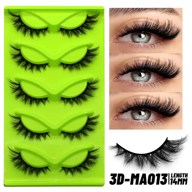 Cat Eye Lashes 5 Pairs Faux Mink Eyelashes Natural Look Fluffy Soft Cross Wispy Full Strip Lashes Eyelash Extension