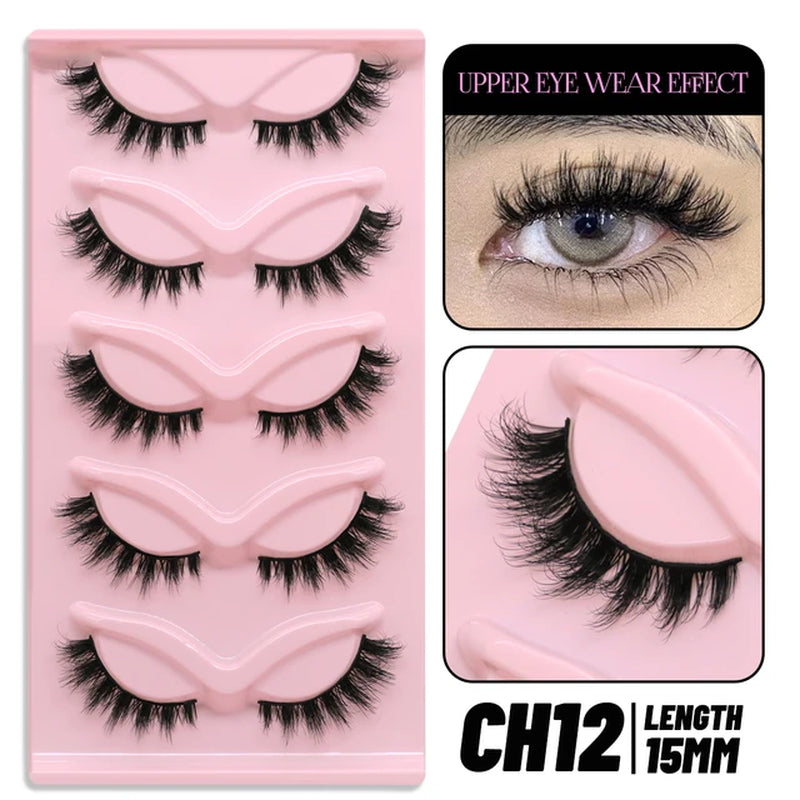 Cat Eye Lashes 5 Pairs Faux Mink Eyelashes Natural Look Fluffy Soft Cross Wispy Full Strip Lashes Eyelash Extension