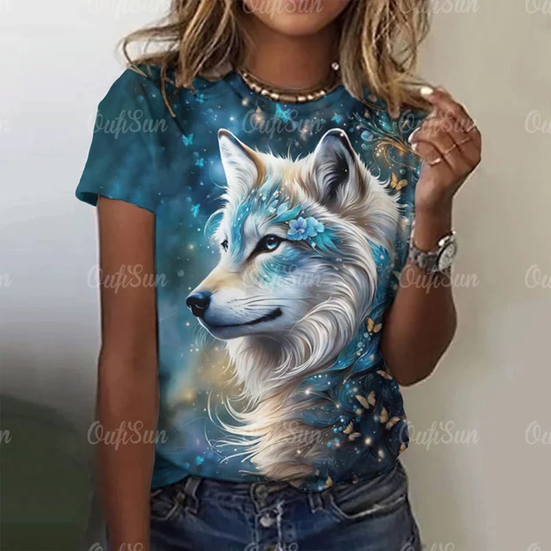 3D Wolf Print Women T-Shirts Summer Fashion Animal Gothic T-Shirt Short Sleeve O-Neck Hip Hop Tee Oversized Woman Clothing