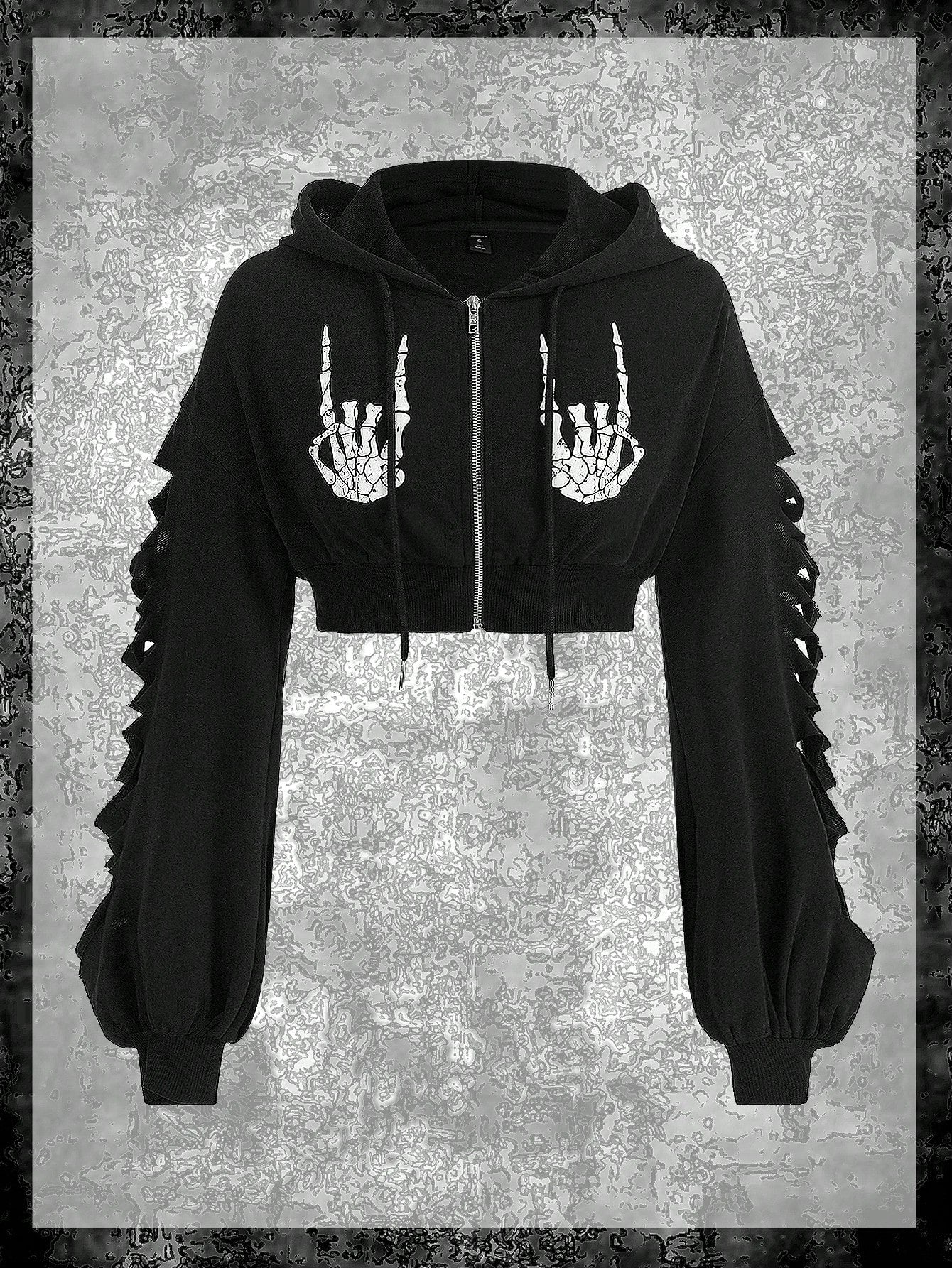 REiNaDMuErTe Skeleton Print Drop Shoulder Drawstring Hoodie