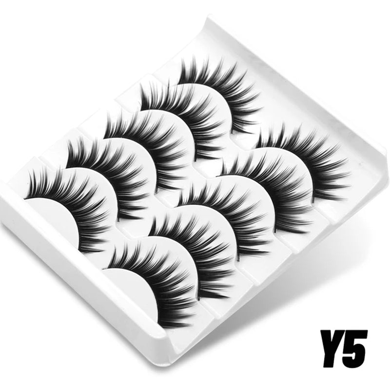 Cat Eye Lashes 5 Pairs Faux Mink Eyelashes Natural Look Fluffy Soft Cross Wispy Full Strip Lashes Eyelash Extension