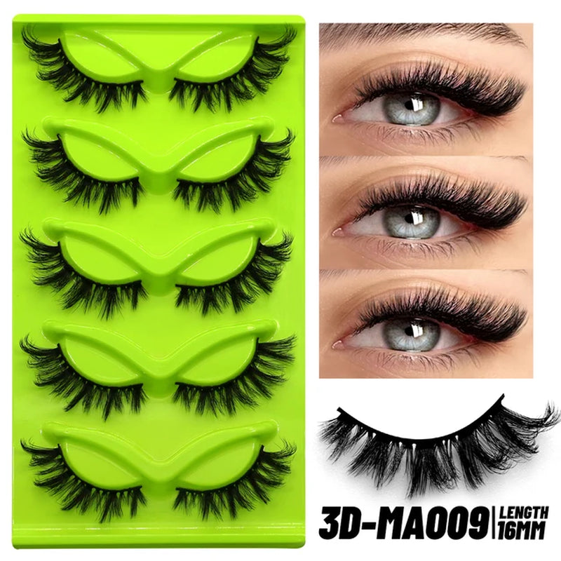 Cat Eye Lashes 5 Pairs Faux Mink Eyelashes Natural Look Fluffy Soft Cross Wispy Full Strip Lashes Eyelash Extension