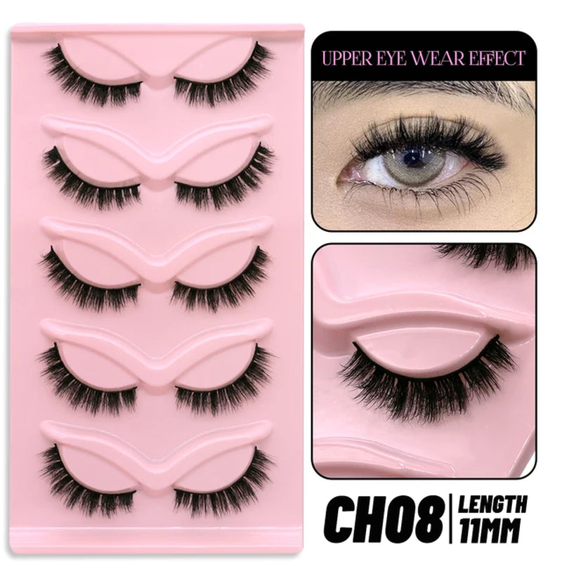 Cat Eye Lashes 5 Pairs Faux Mink Eyelashes Natural Look Fluffy Soft Cross Wispy Full Strip Lashes Eyelash Extension