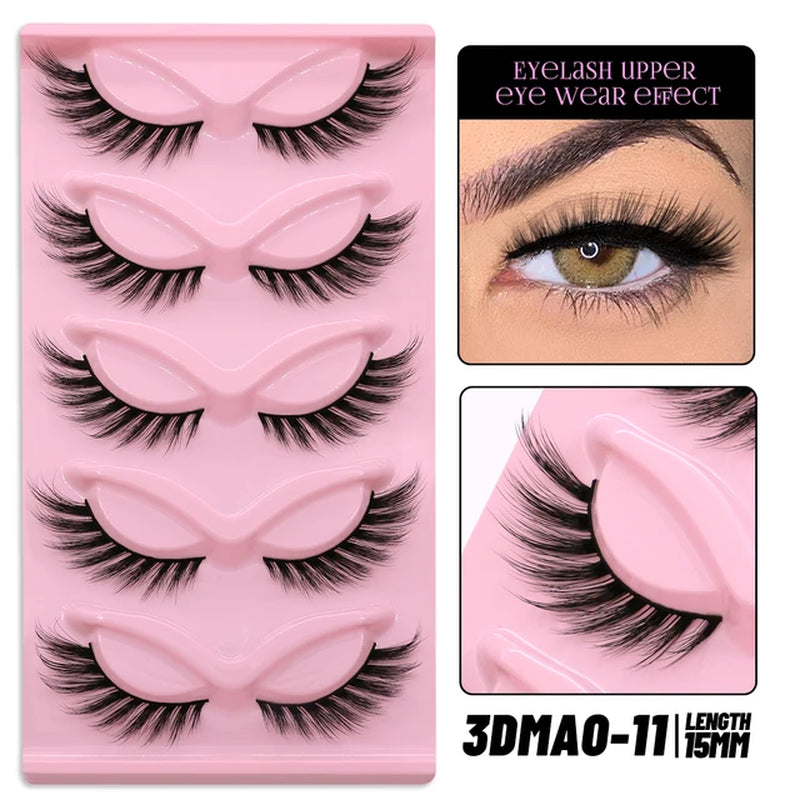 Cat Eye Lashes 5 Pairs Faux Mink Eyelashes Natural Look Fluffy Soft Cross Wispy Full Strip Lashes Eyelash Extension