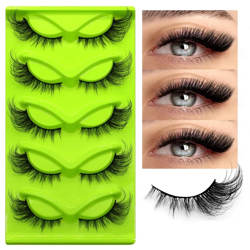 Cat Eye Lashes 5 Pairs Faux Mink Eyelashes Natural Look Fluffy Soft Cross Wispy Full Strip Lashes Eyelash Extension