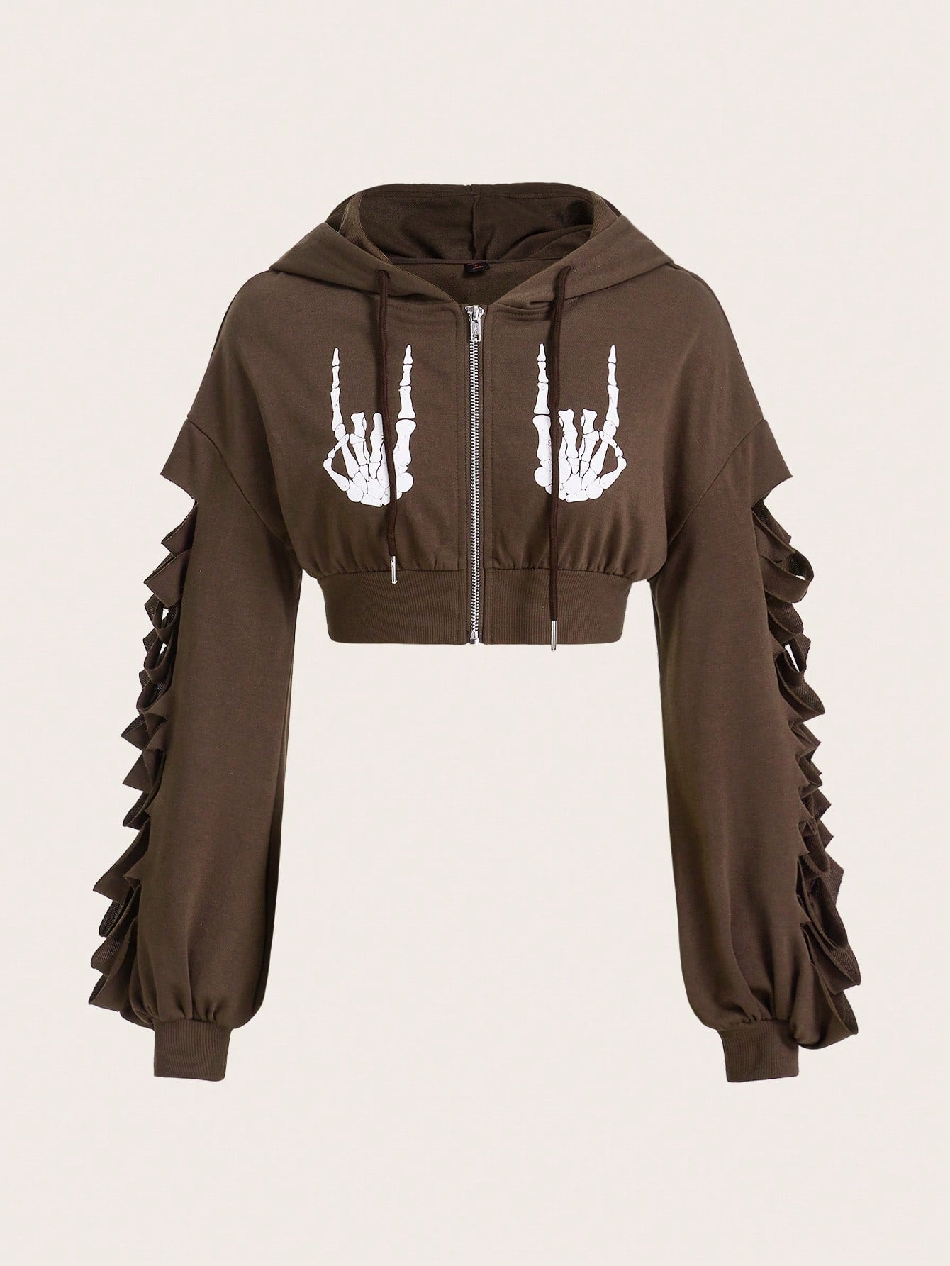 REiNaDMuErTe Skeleton Print Drop Shoulder Drawstring Hoodie