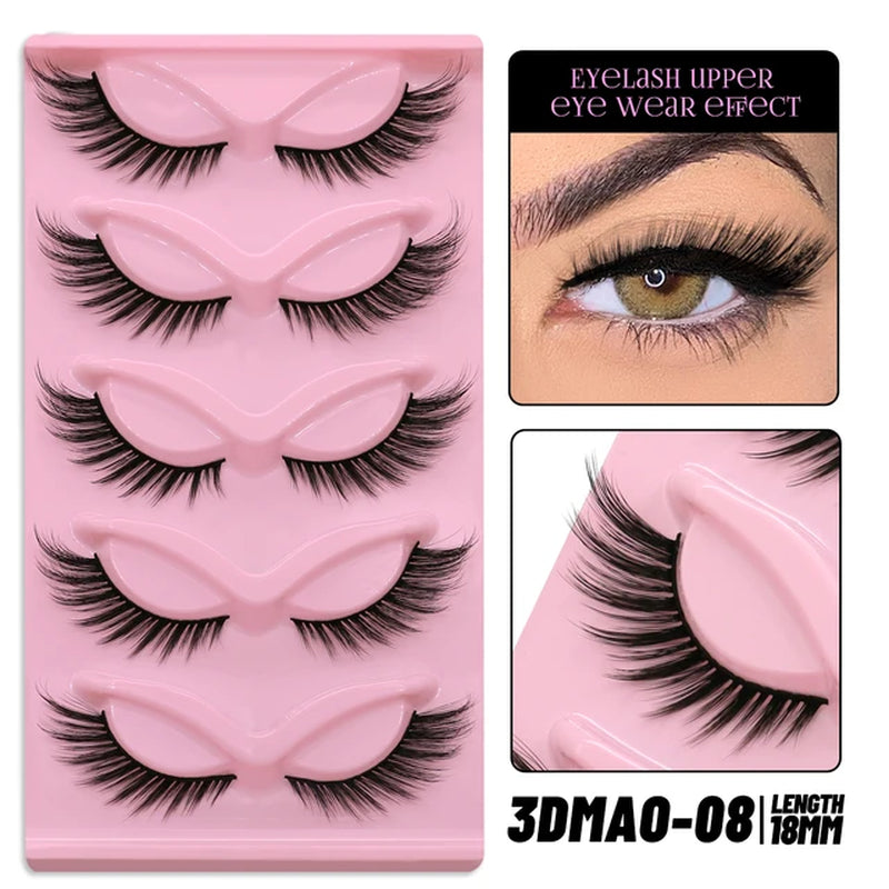 Cat Eye Lashes 5 Pairs Faux Mink Eyelashes Natural Look Fluffy Soft Cross Wispy Full Strip Lashes Eyelash Extension