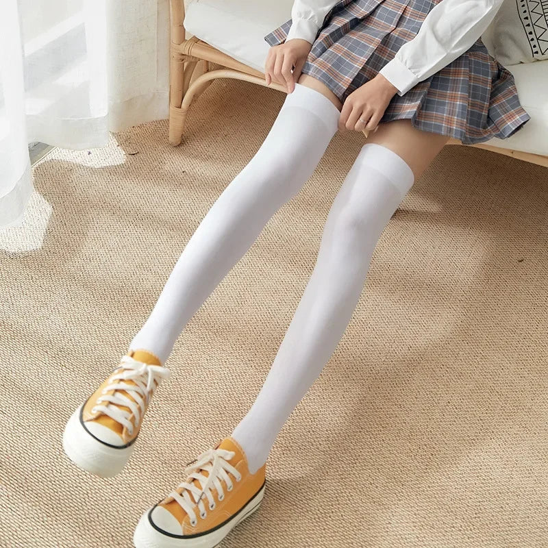 REiNaDMuErTe Sexy Black White Soild Color Long Socks Women over Knee Thigh High over the Knee Stockings Lolita Ladies Girls Warm Knee Socks