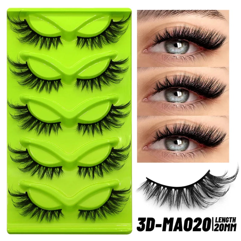 Cat Eye Lashes 5 Pairs Faux Mink Eyelashes Natural Look Fluffy Soft Cross Wispy Full Strip Lashes Eyelash Extension