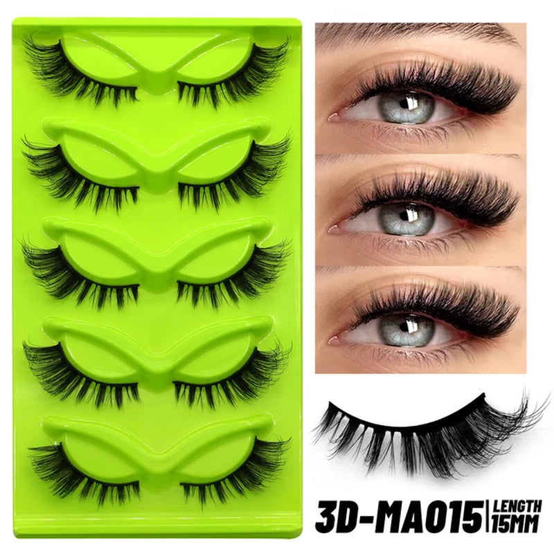 Cat Eye Lashes 5 Pairs Faux Mink Eyelashes Natural Look Fluffy Soft Cross Wispy Full Strip Lashes Eyelash Extension