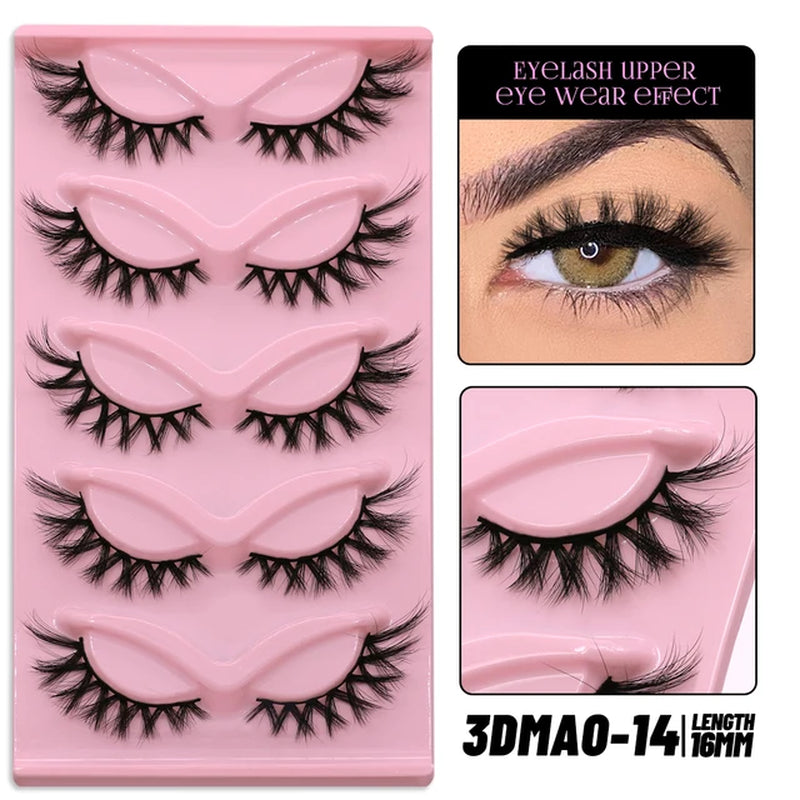 Cat Eye Lashes 5 Pairs Faux Mink Eyelashes Natural Look Fluffy Soft Cross Wispy Full Strip Lashes Eyelash Extension