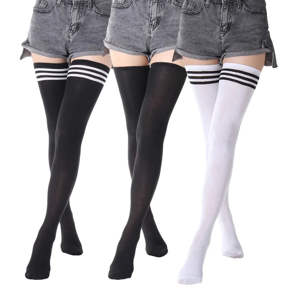 REiNaDMuErTe Sexy Black White Striped Long Socks Women over Knee Thigh High Socks over the Knee Stockings for Ladies Girls Warm Knee Socks