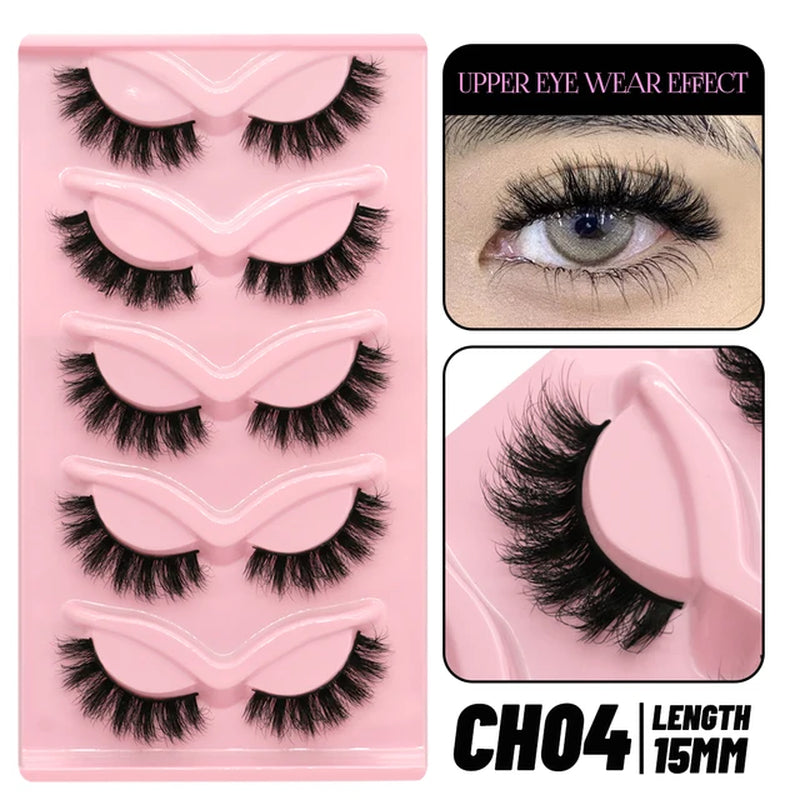 Cat Eye Lashes 5 Pairs Faux Mink Eyelashes Natural Look Fluffy Soft Cross Wispy Full Strip Lashes Eyelash Extension