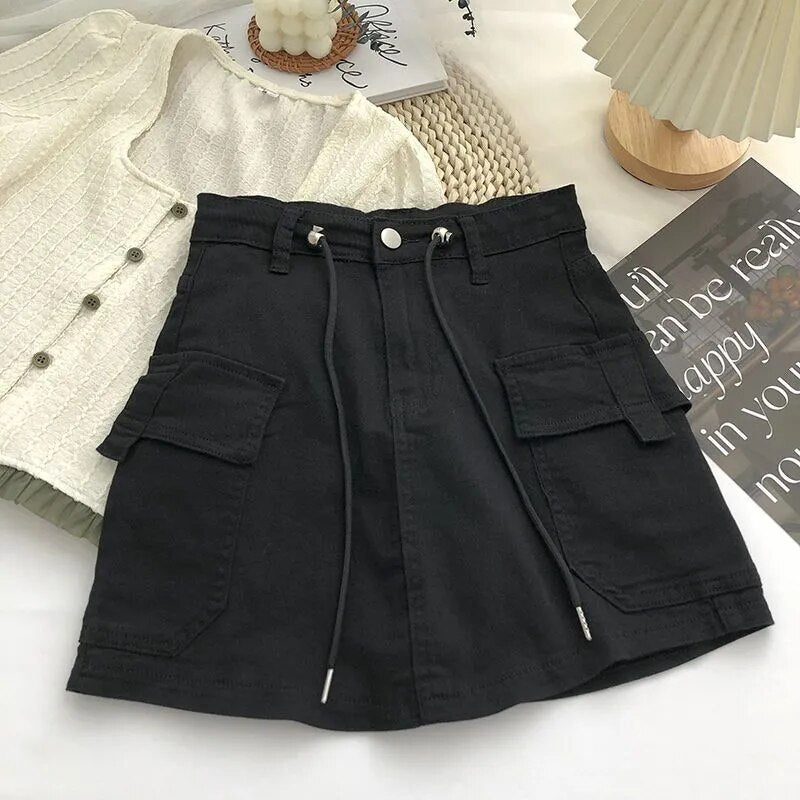 Vintage a Line Skirt 2023 Fashion Women Y2K Crop Patchwork High Waist Sexy Preppy Style Mini Skirt Streetwear