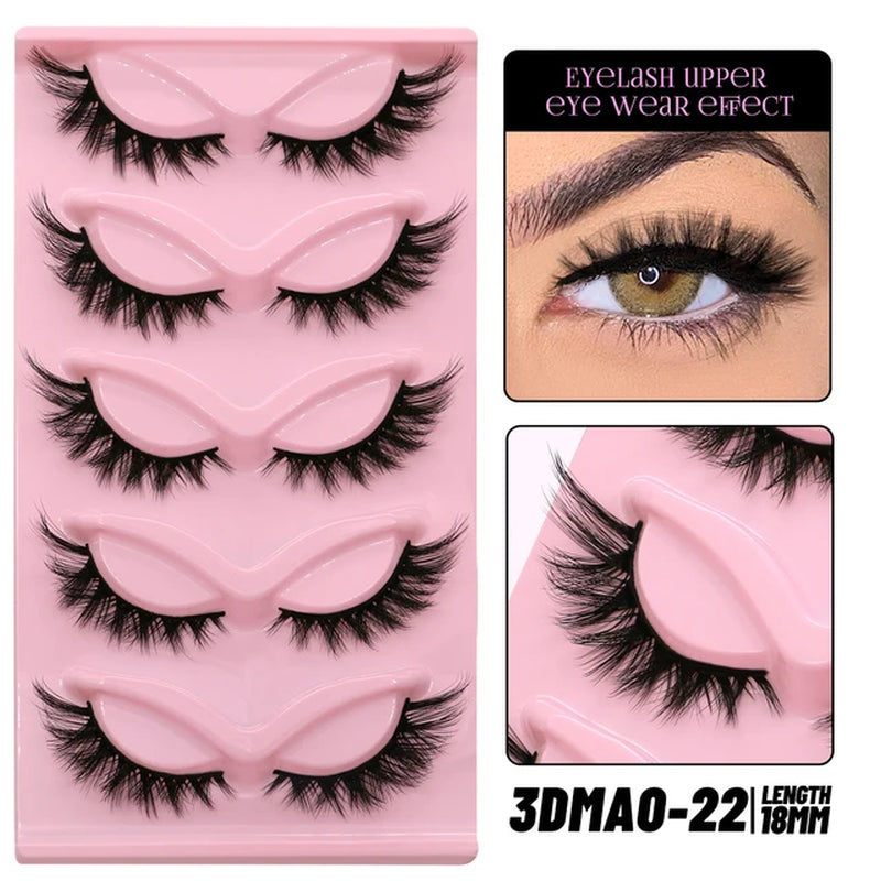 Cat Eye Lashes 5 Pairs Faux Mink Eyelashes Natural Look Fluffy Soft Cross Wispy Full Strip Lashes Eyelash Extension