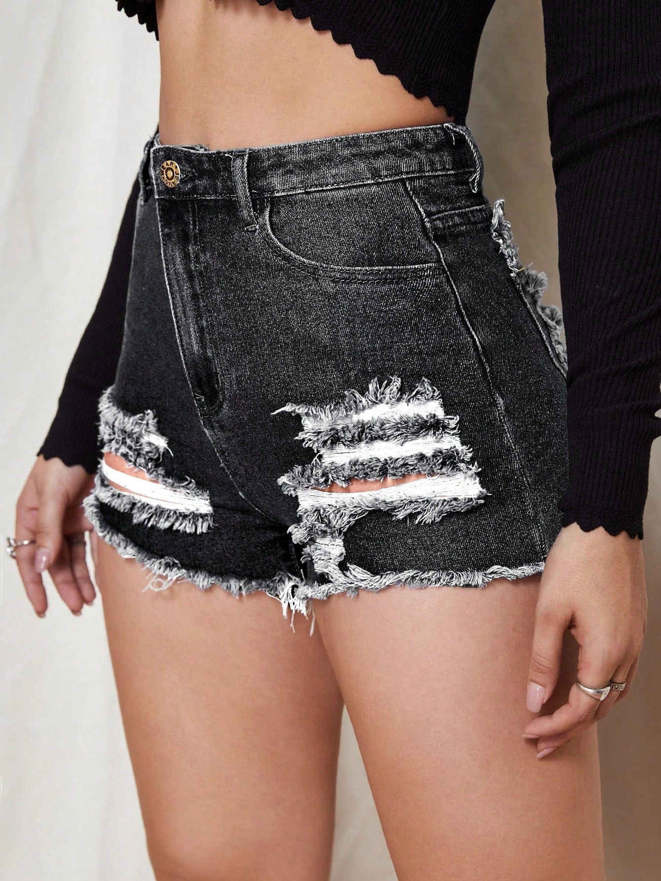 REiNaDMuErTe Ripped Raw Hem Denim Shorts