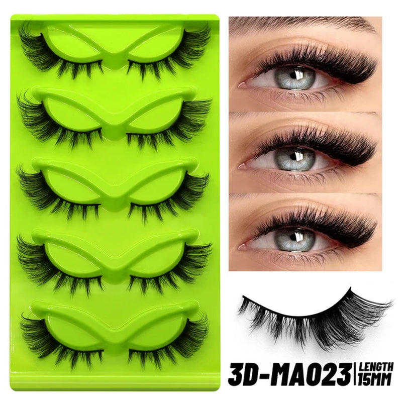 Cat Eye Lashes 5 Pairs Faux Mink Eyelashes Natural Look Fluffy Soft Cross Wispy Full Strip Lashes Eyelash Extension