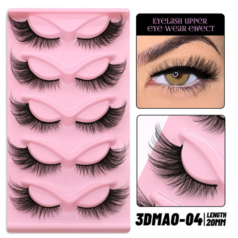 Cat Eye Lashes 5 Pairs Faux Mink Eyelashes Natural Look Fluffy Soft Cross Wispy Full Strip Lashes Eyelash Extension