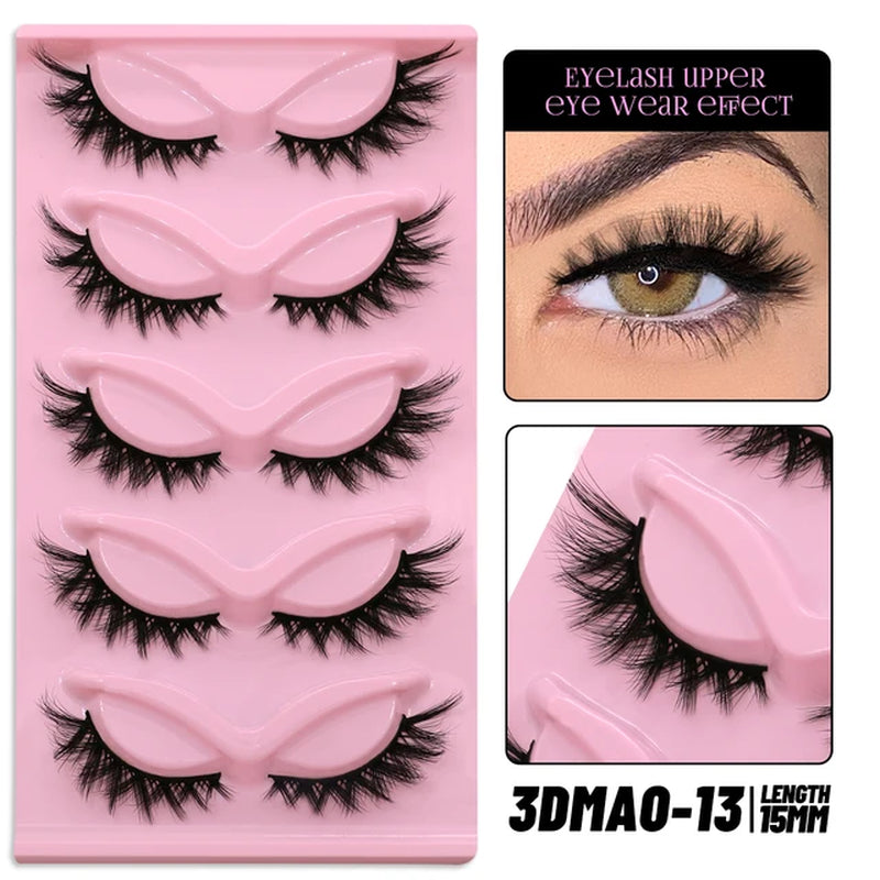 Cat Eye Lashes 5 Pairs Faux Mink Eyelashes Natural Look Fluffy Soft Cross Wispy Full Strip Lashes Eyelash Extension