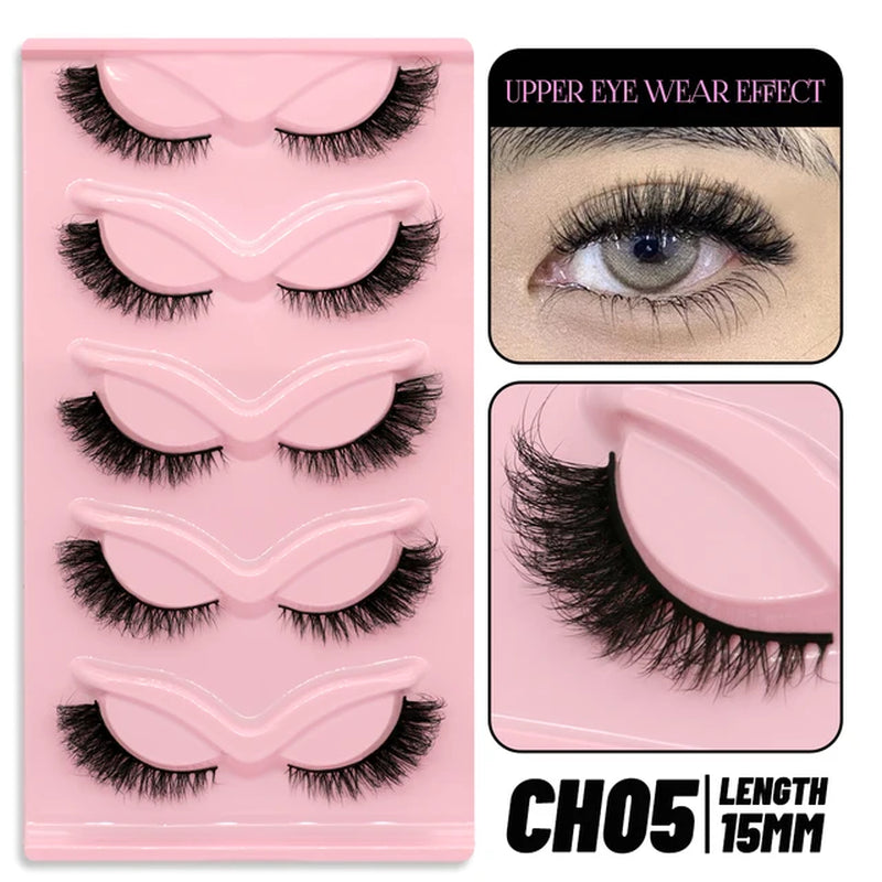 Cat Eye Lashes 5 Pairs Faux Mink Eyelashes Natural Look Fluffy Soft Cross Wispy Full Strip Lashes Eyelash Extension