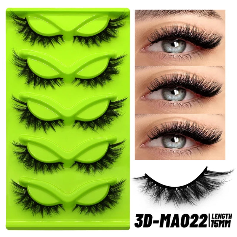 Cat Eye Lashes 5 Pairs Faux Mink Eyelashes Natural Look Fluffy Soft Cross Wispy Full Strip Lashes Eyelash Extension