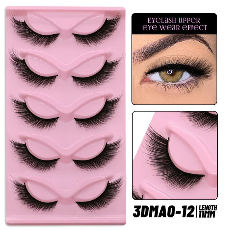 Cat Eye Lashes 5 Pairs Faux Mink Eyelashes Natural Look Fluffy Soft Cross Wispy Full Strip Lashes Eyelash Extension