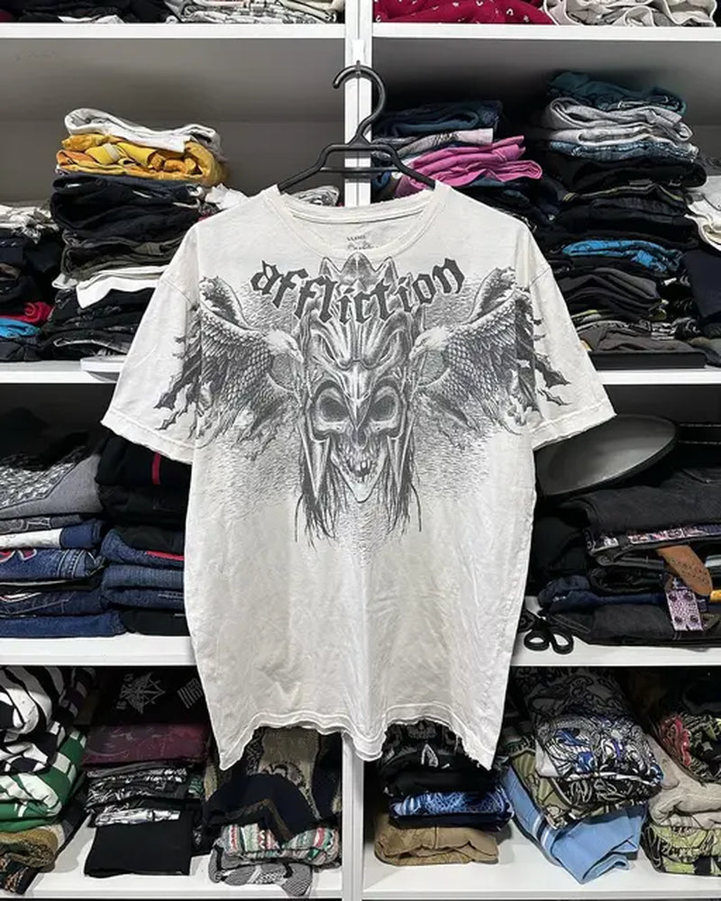 Y2K Tshirt New Harajuku Retro Hip Hop Skull Pattern Oversized T Shirt Mens Womens Short Sleeved Gothic Clothing Tops Streetwear