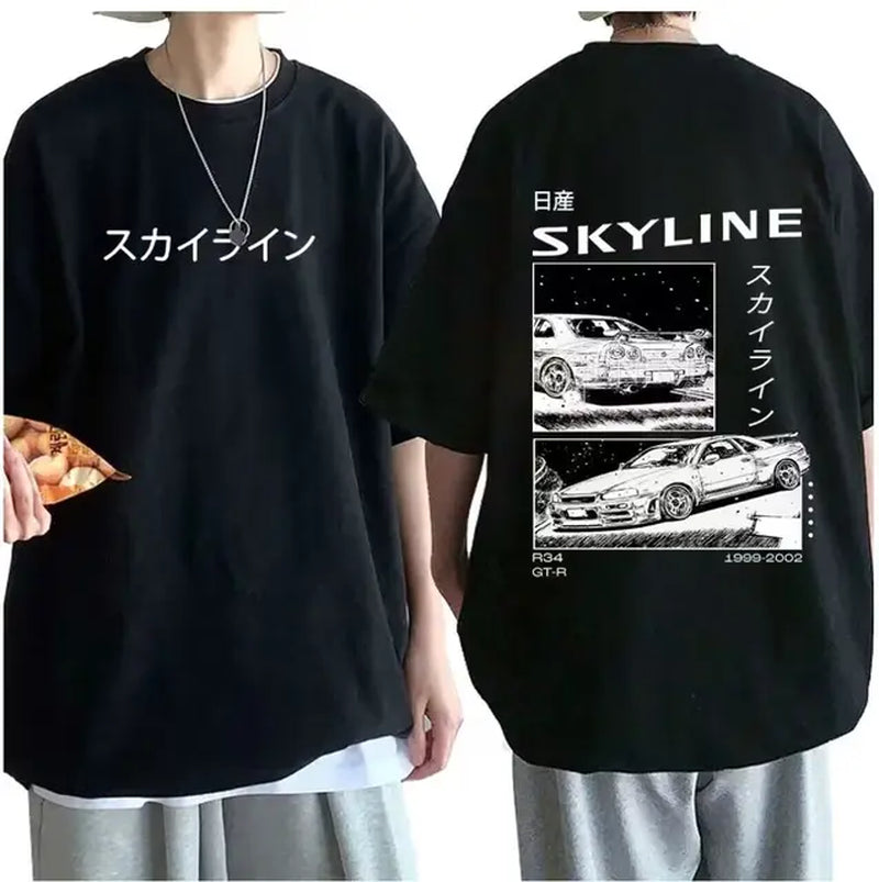 Men'S Cotton T-Shirt Drift Japan Anime AE86 Inifirst D Summer Casual T-Shirt Unisex R34 Skyline GTR JDM Oversized Print T Shirts